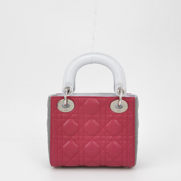 Dior 2014 Lady Dior Mini Size Tri-Colour White Pink Grey Bag