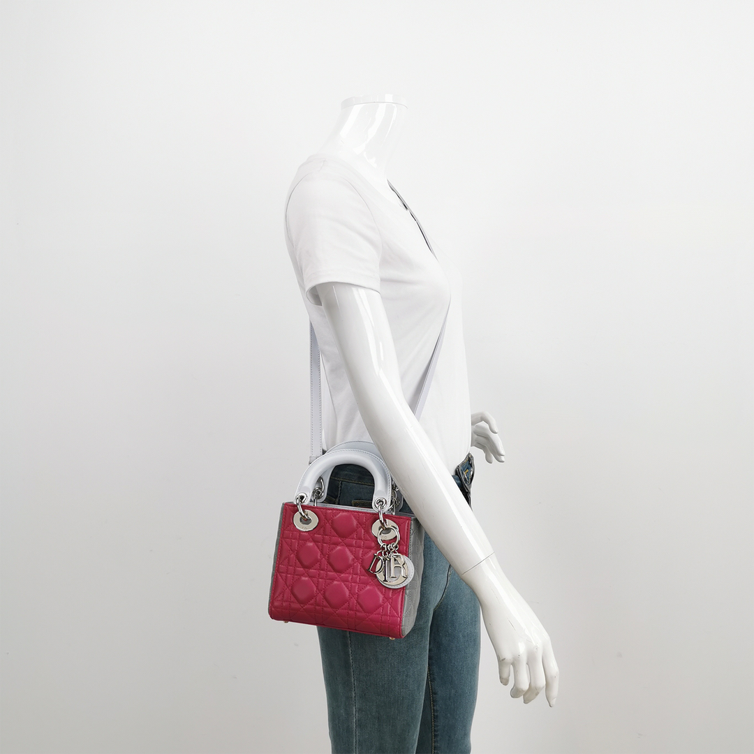 Dior 2014 Lady Dior Mini Size Tri-Colour White Pink Grey Bag