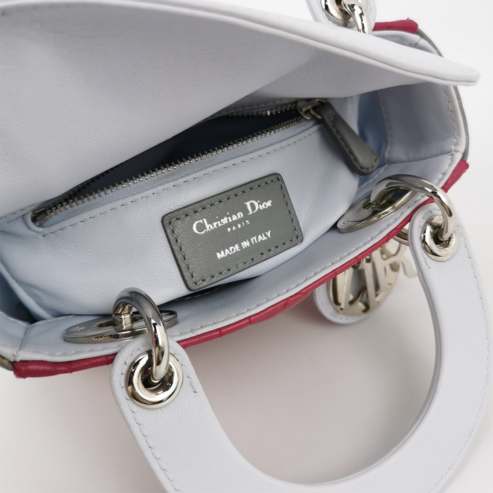 Dior 2014 Lady Dior Mini Size Tri-Colour White Pink Grey Bag