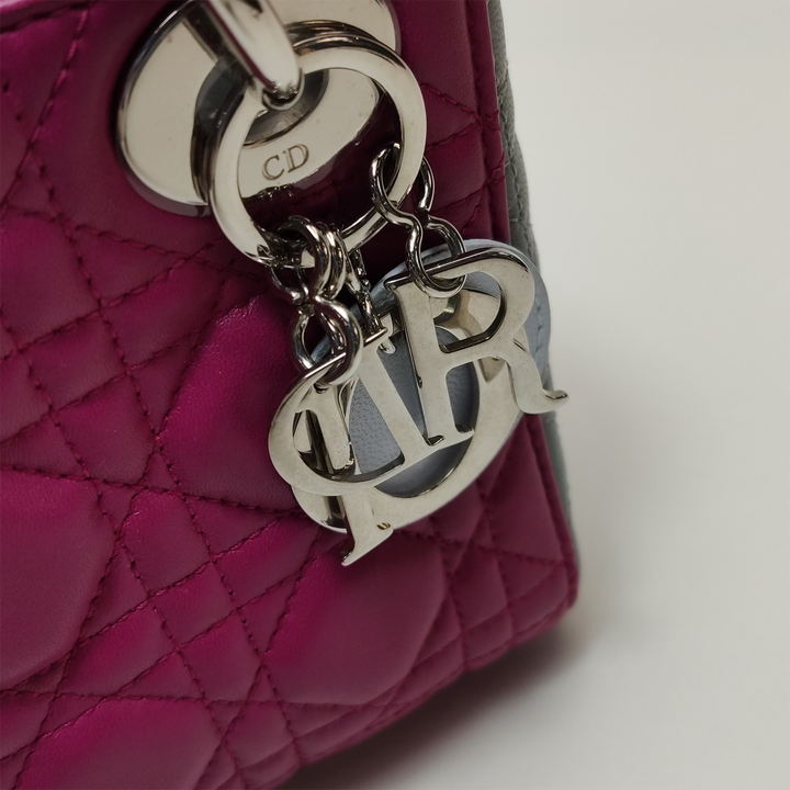 Dior 2014 Lady Dior Mini Size Tri-Colour White Pink Grey Bag