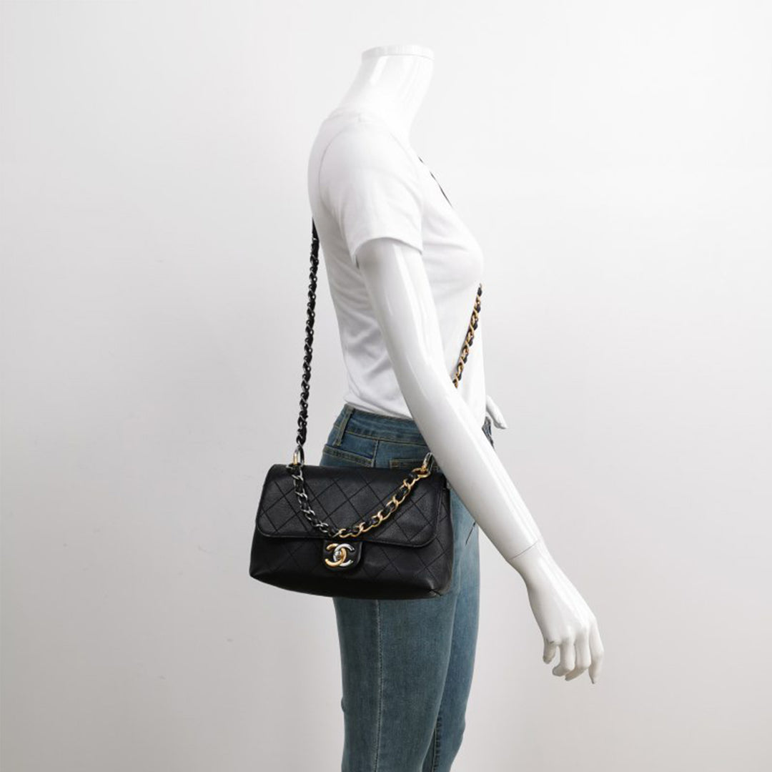 Chanel Black Chain Top Handle Flap Bag Gold Silver Hardware