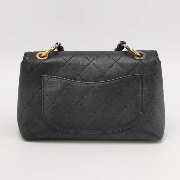 Chanel Black Chain Top Handle Flap Bag Gold Silver Hardware