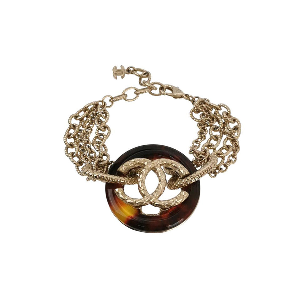 Chanel Resin Brown Multi Chain Bracelet CC Logo