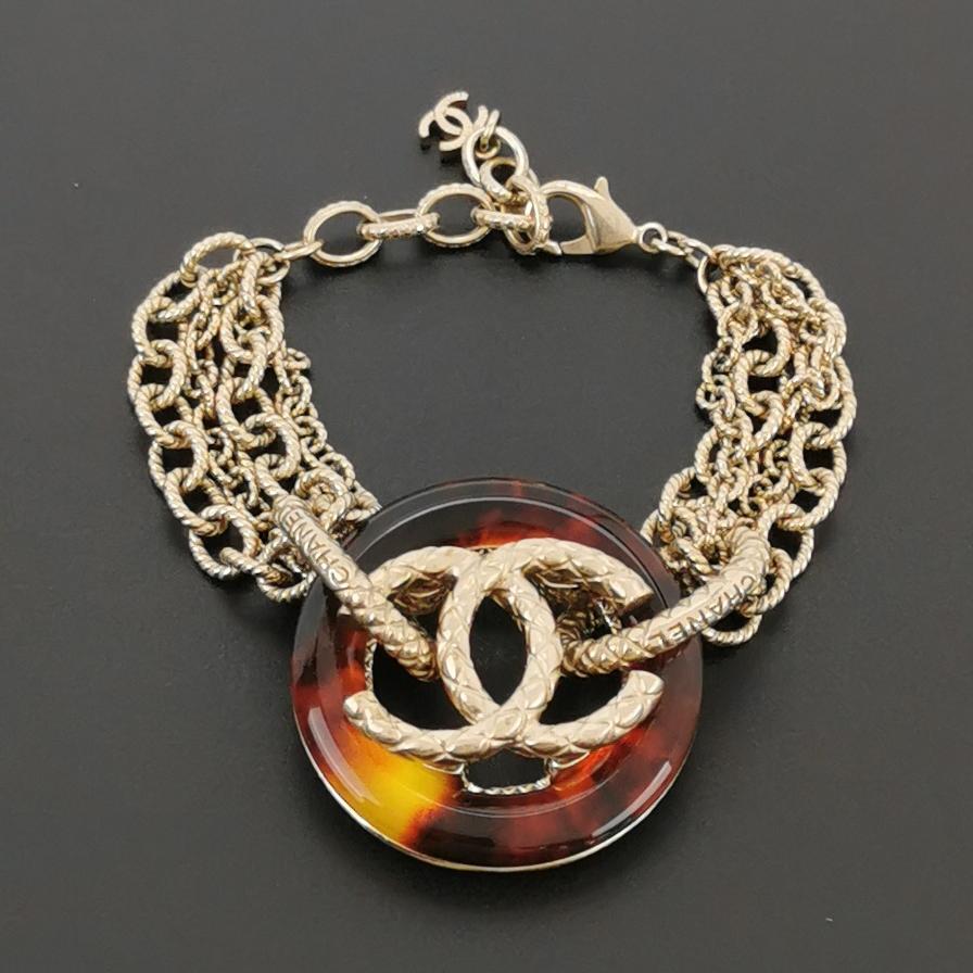 Chanel Resin Brown Multi Chain Bracelet CC Logo