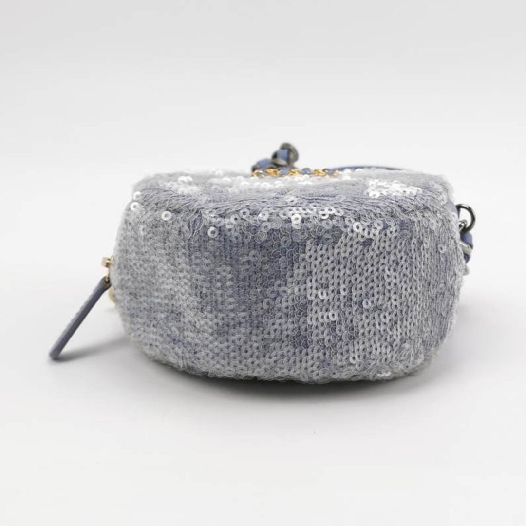 Chanel 19 Sequins Round Clutch With Chain in Light Blue