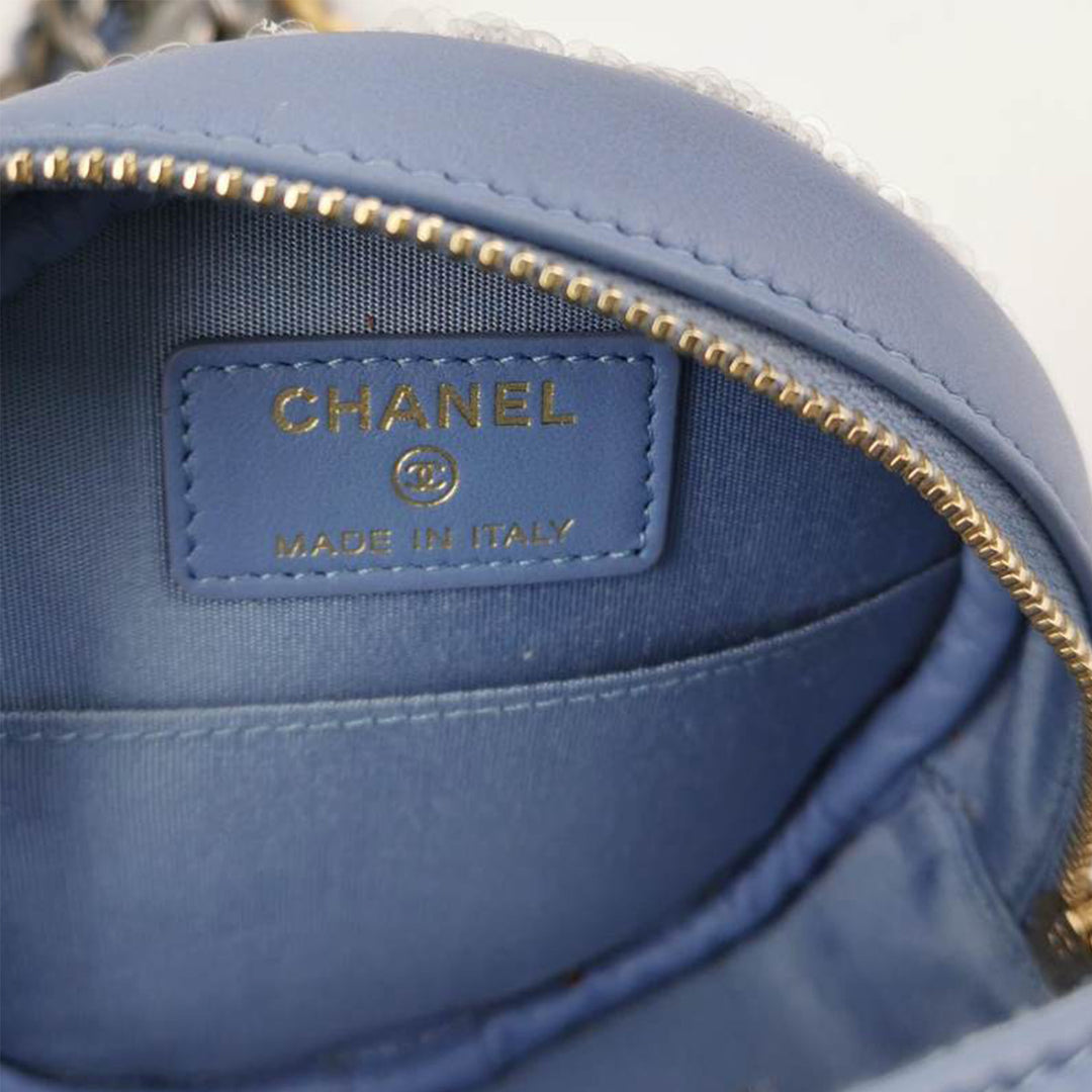 Chanel 19 Sequins Round Clutch With Chain in Light Blue