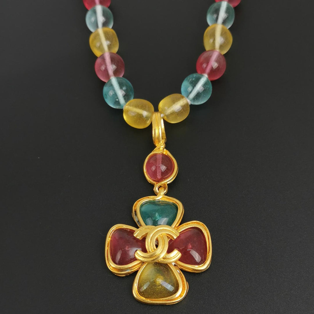Chanel Rare Pastel Gripoix Cross Necklace