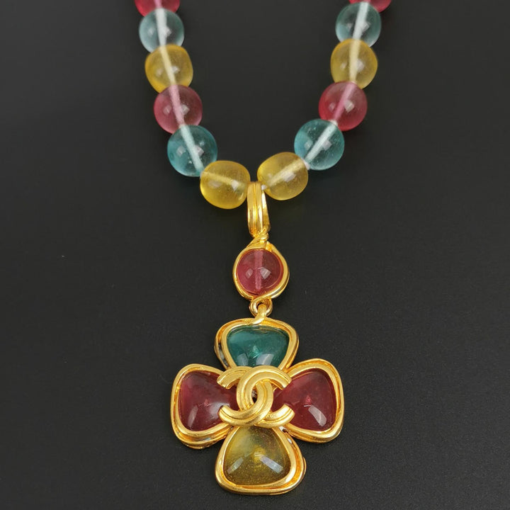Chanel Rare Pastel Gripoix Cross Necklace