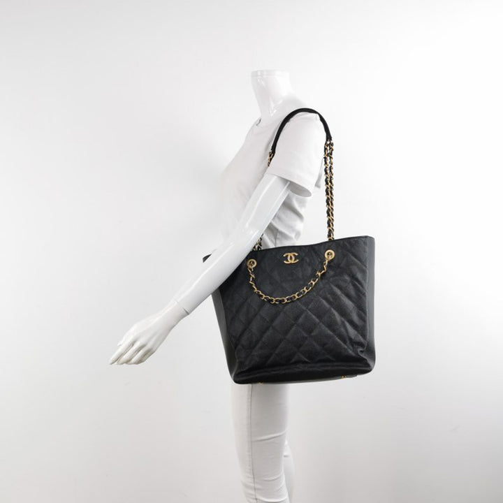 Chanel Caviar Quilted Chain Shopping Tote with Gold Hardware