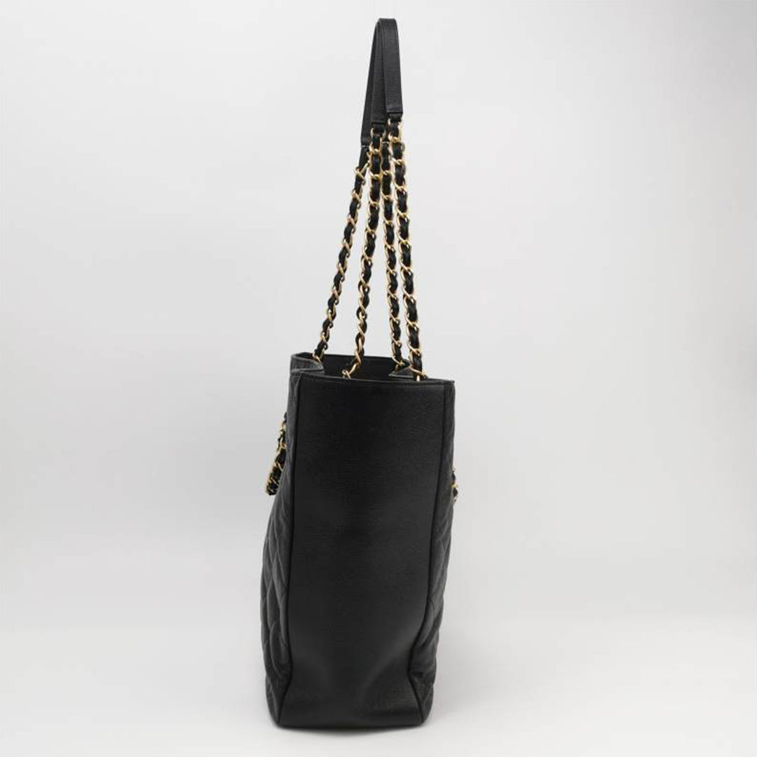 Chanel Caviar Quilted Chain Shopping Tote with Gold Hardware