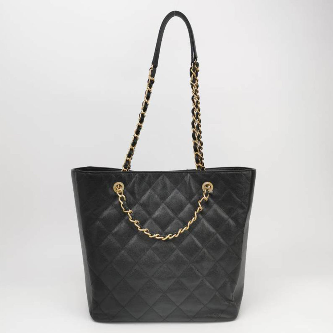 Chanel Caviar Quilted Chain Shopping Tote with Gold Hardware