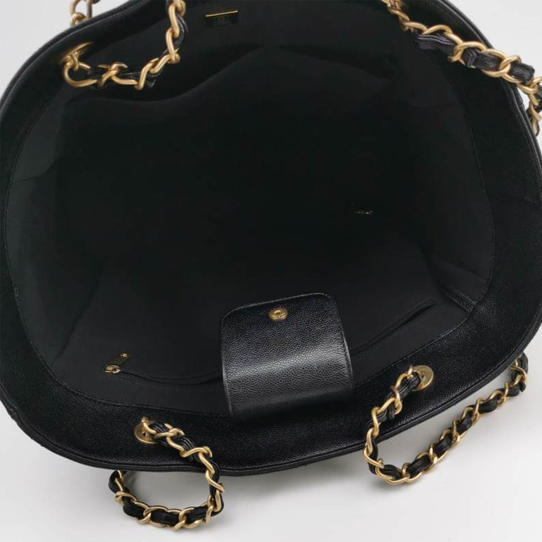 Chanel Caviar Quilted Chain Shopping Tote with Gold Hardware