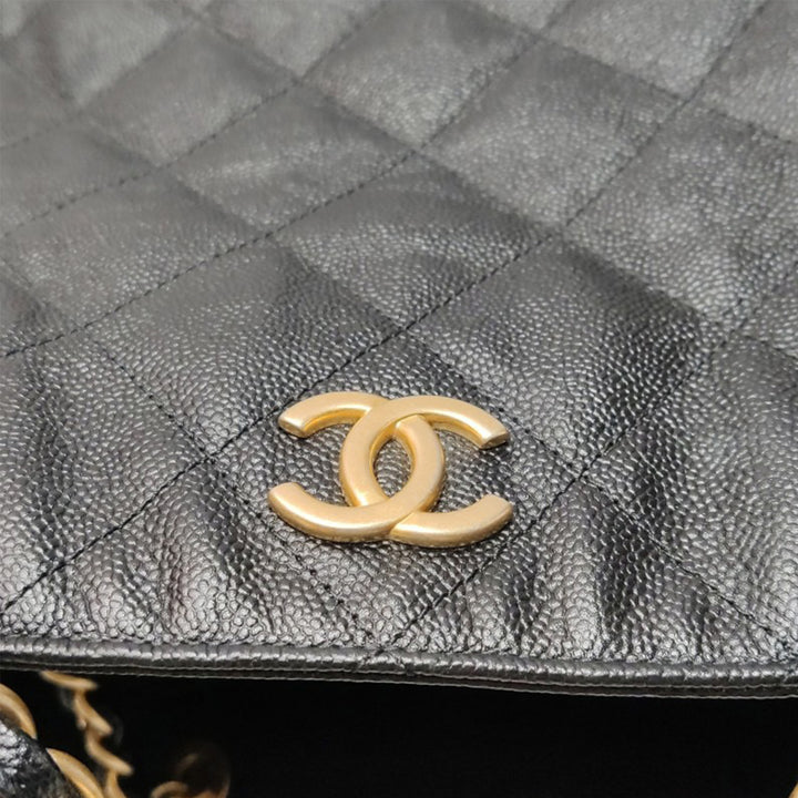 Chanel Caviar Quilted Chain Shopping Tote with Gold Hardware