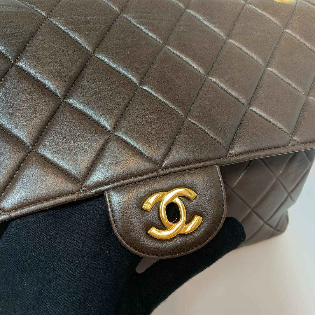 Chanel *Rare* Vintage Double Faces W Sided Chain Shoulder Bag Brown Flap Quilted Gold Hardware