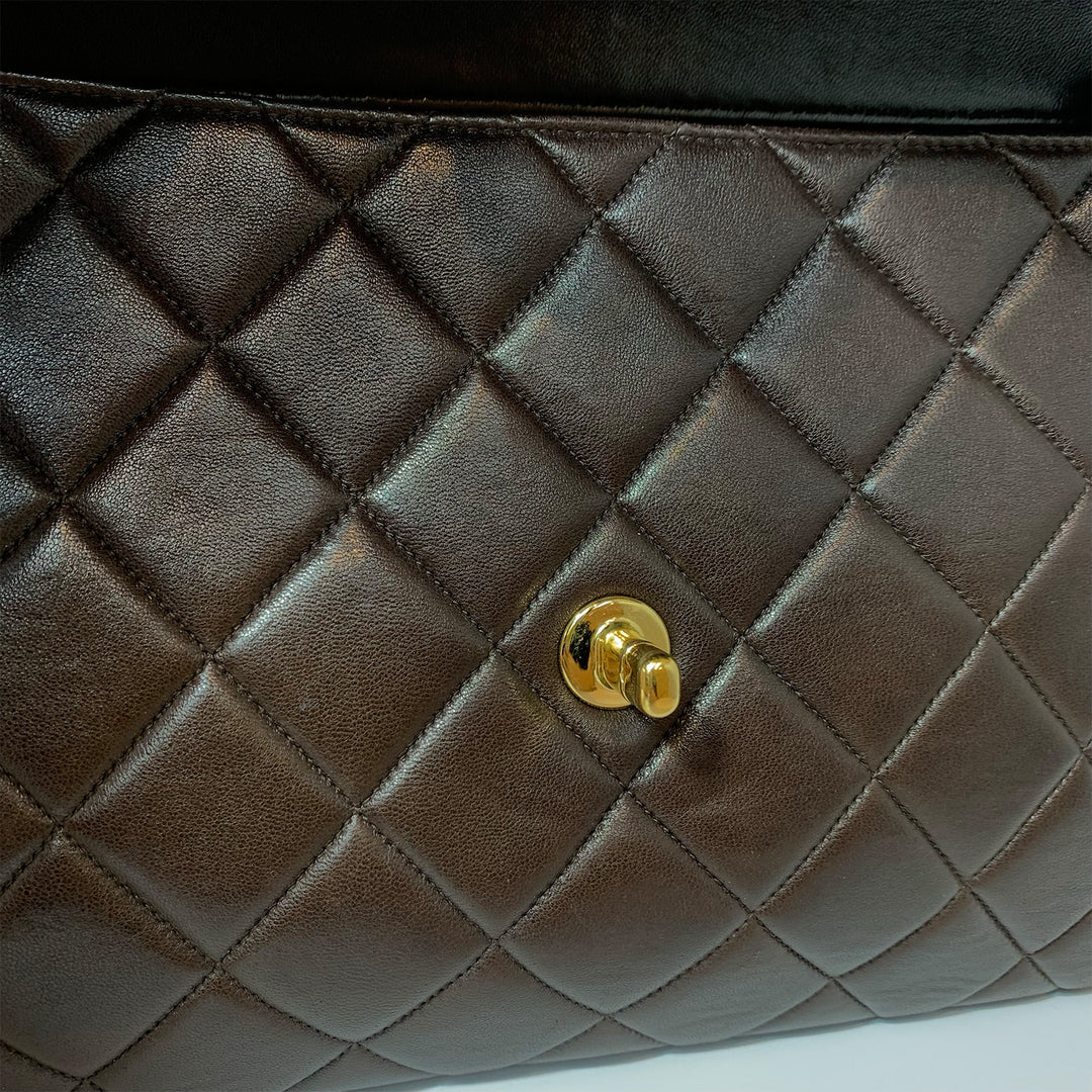 Chanel *Rare* Vintage Double Faces W Sided Chain Shoulder Bag Brown Flap Quilted Gold Hardware