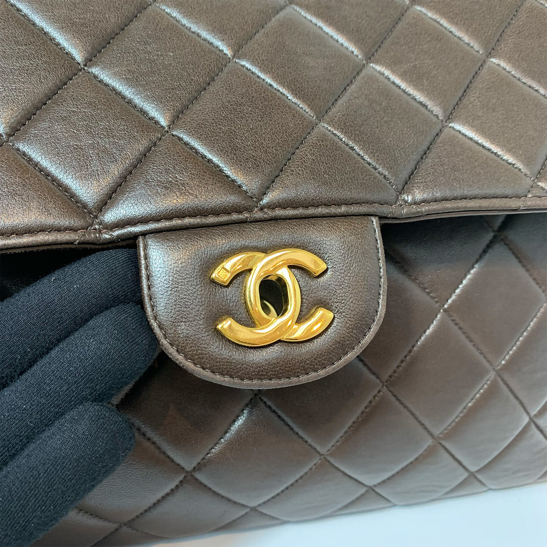 Chanel *Rare* Vintage Double Faces W Sided Chain Shoulder Bag Brown Flap Quilted Gold Hardware