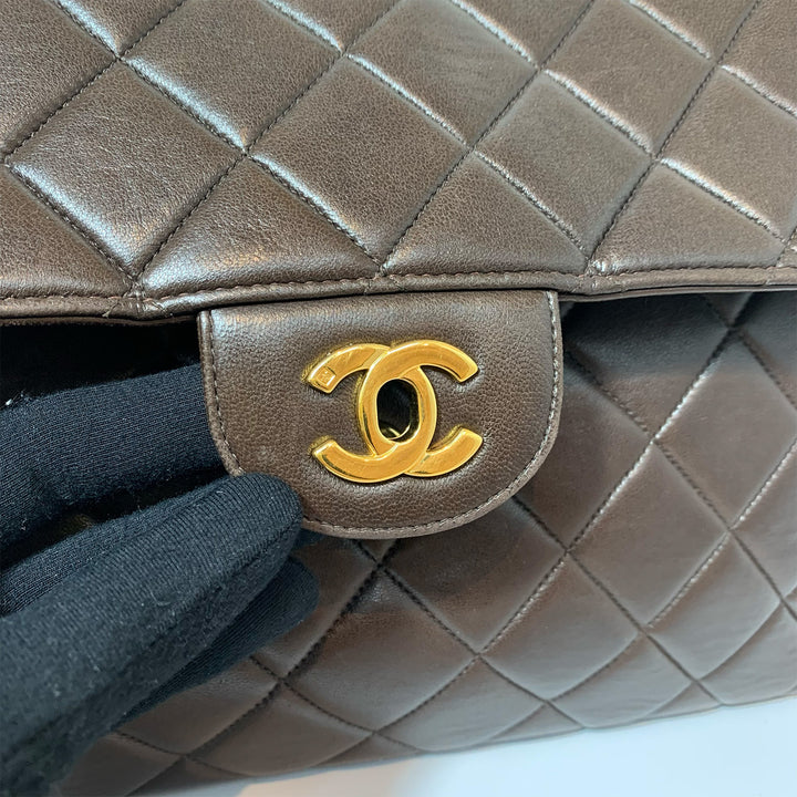 Chanel *Rare* Vintage Double Faces W Sided Chain Shoulder Bag Brown Flap Quilted Gold Hardware