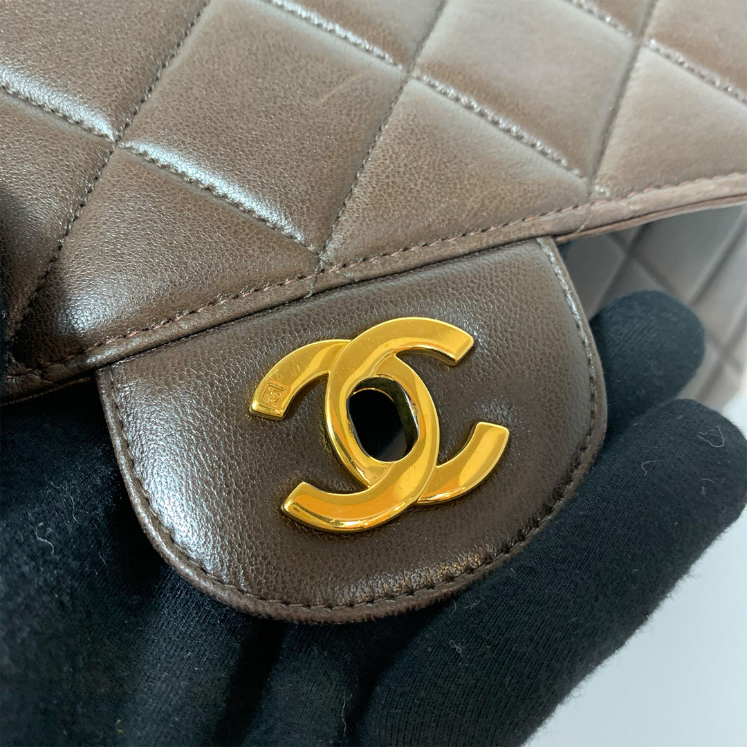 Chanel *Rare* Vintage Double Faces W Sided Chain Shoulder Bag Brown Flap Quilted Gold Hardware