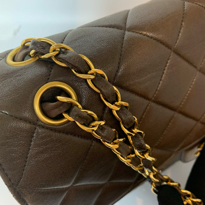 Chanel *Rare* Vintage Double Faces W Sided Chain Shoulder Bag Brown Flap Quilted Gold Hardware