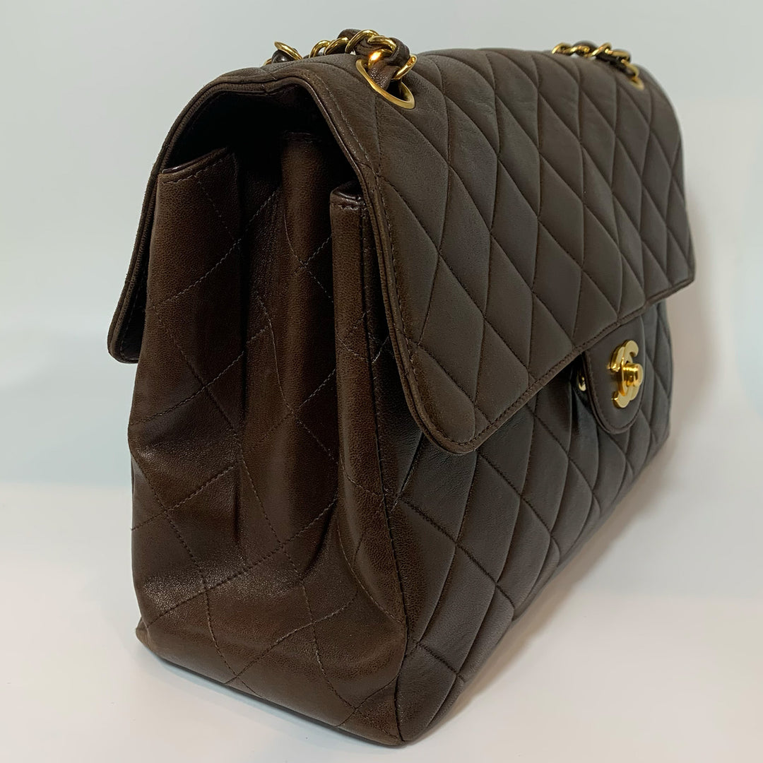 Chanel *Rare* Vintage Double Faces W Sided Chain Shoulder Bag Brown Flap Quilted Gold Hardware