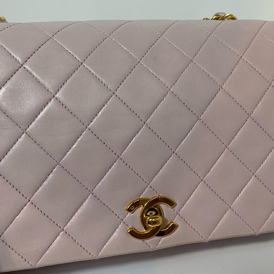 Chanel Vintage Classic Full Flap Bag in Light Pink Lambskin and Gold Hardware