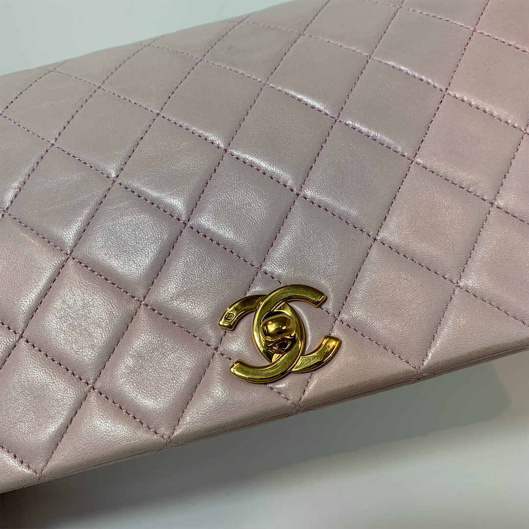 Chanel 1991-1994 *Rare* Lambskin Classic Full Flap Bag in Light Pink and Gold Hardware