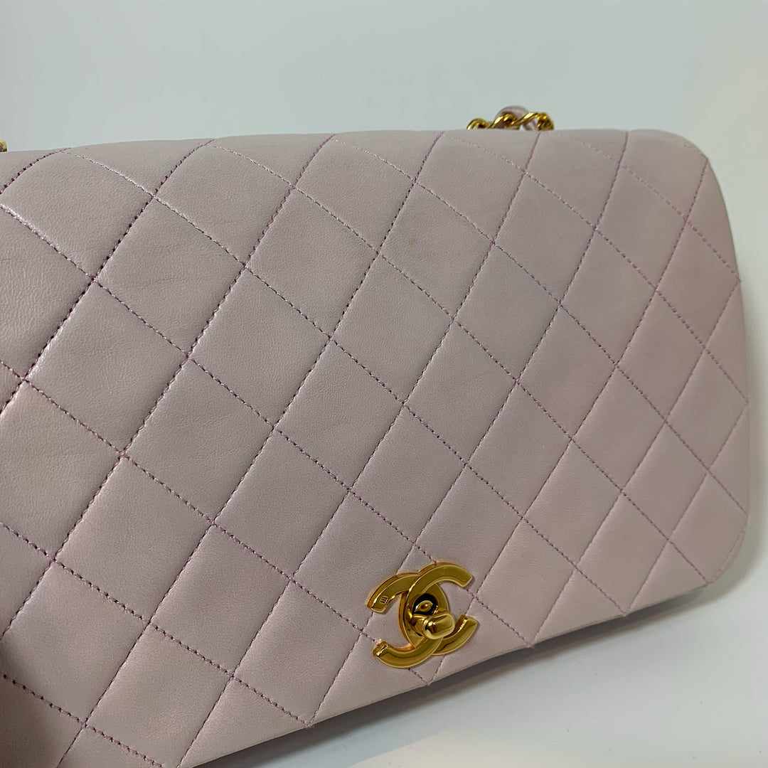 Chanel Vintage Classic Full Flap Bag in Light Pink Lambskin and Gold Hardware