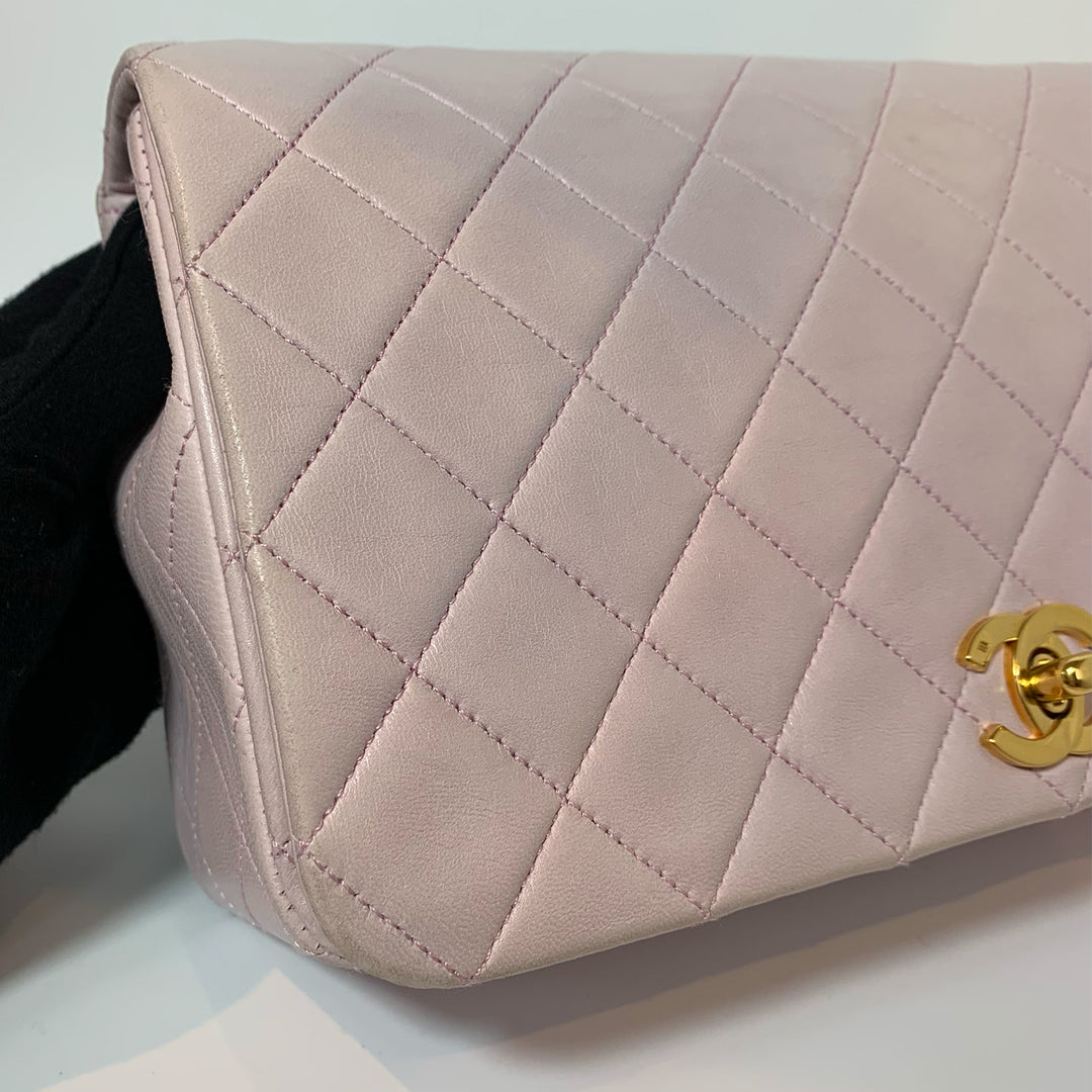 Chanel 1991-1994 *Rare* Lambskin Classic Full Flap Bag in Light Pink and Gold Hardware