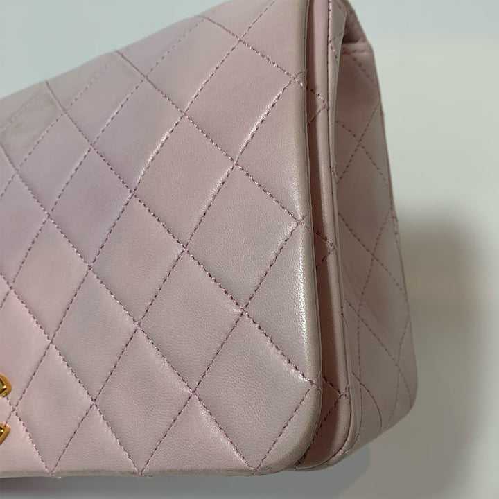 Chanel Vintage Classic Full Flap Bag in Light Pink Lambskin and Gold Hardware