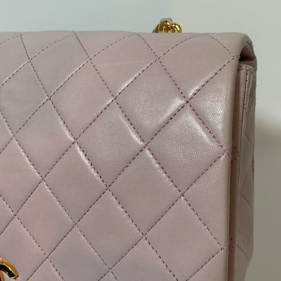 Chanel Vintage Classic Full Flap Bag in Light Pink Lambskin and Gold Hardware