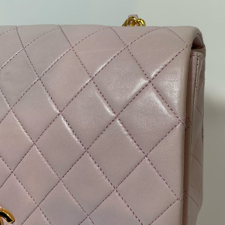 Chanel 1991-1994 *Rare* Lambskin Classic Full Flap Bag in Light Pink and Gold Hardware