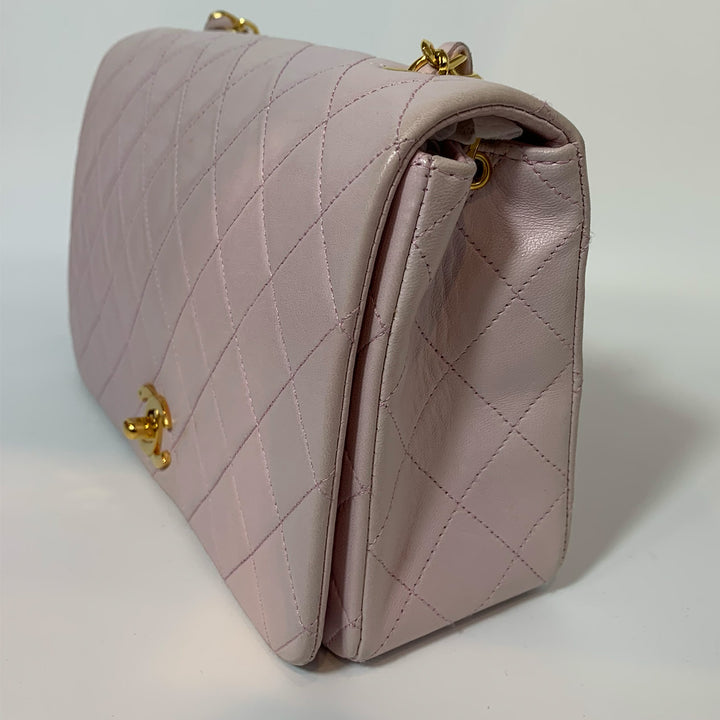 Chanel 1991-1994 *Rare* Lambskin Classic Full Flap Bag in Light Pink and Gold Hardware