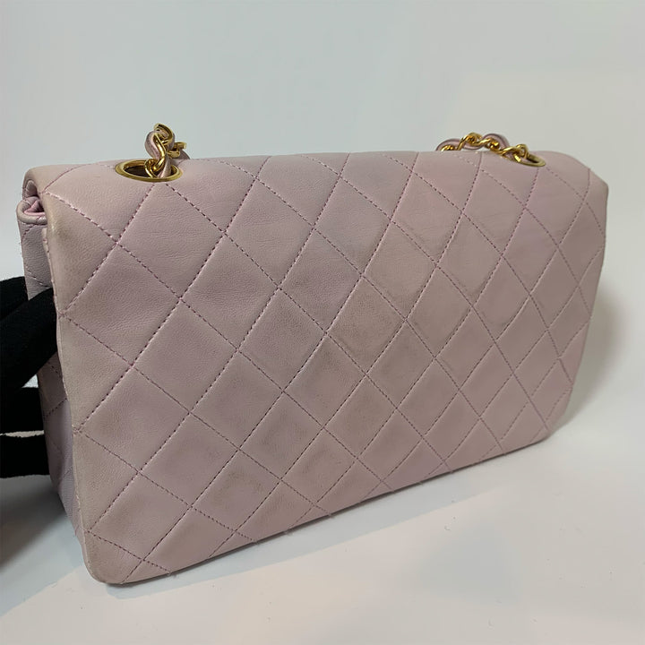 Chanel Vintage Classic Full Flap Bag in Light Pink Lambskin and Gold Hardware