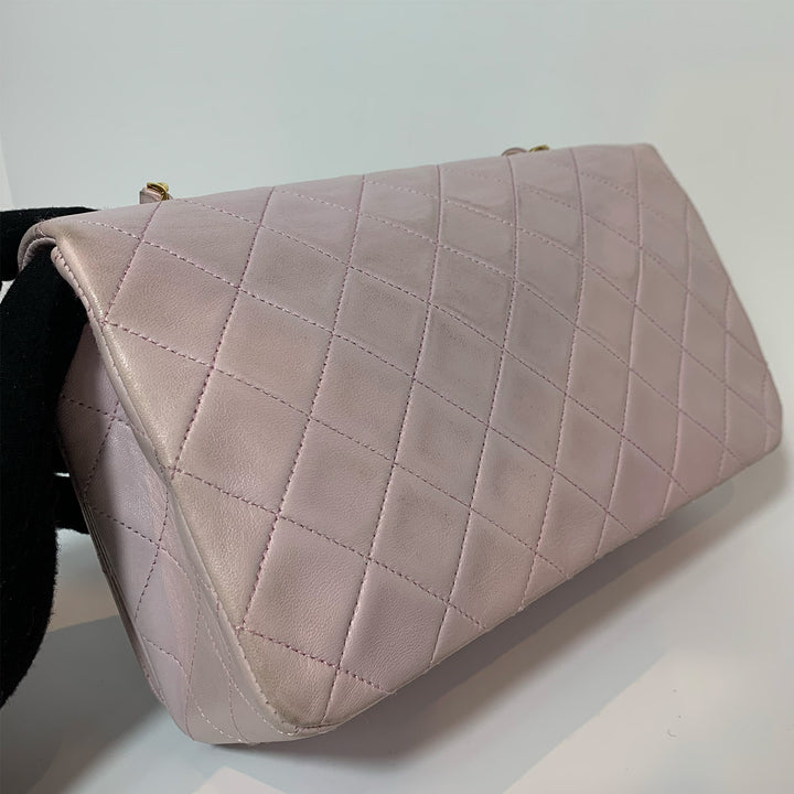 Chanel Vintage Classic Full Flap Bag in Light Pink Lambskin and Gold Hardware