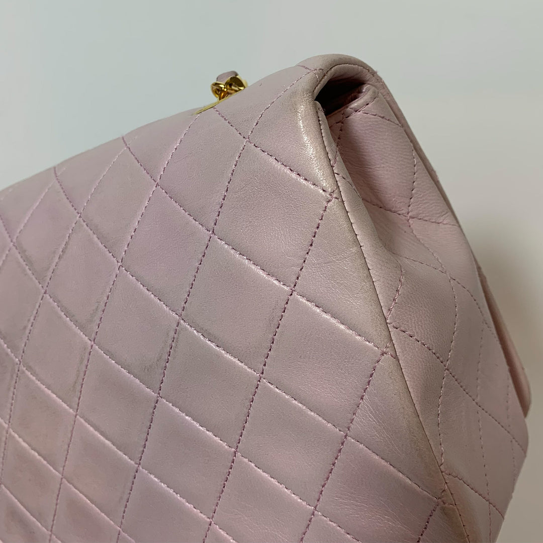 Chanel 1991-1994 *Rare* Lambskin Classic Full Flap Bag in Light Pink and Gold Hardware