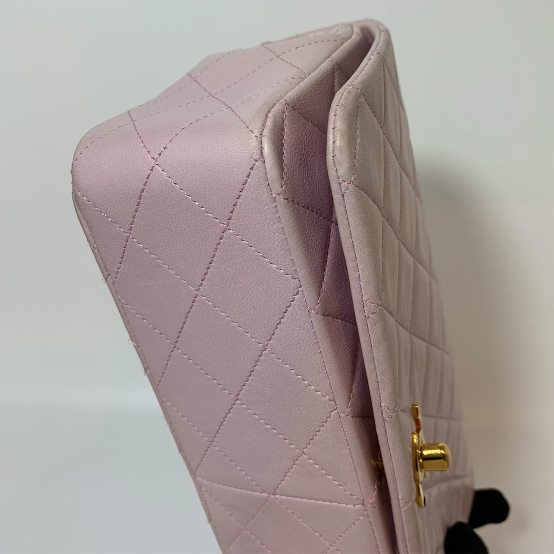 Chanel Vintage Classic Full Flap Bag in Light Pink Lambskin and Gold Hardware