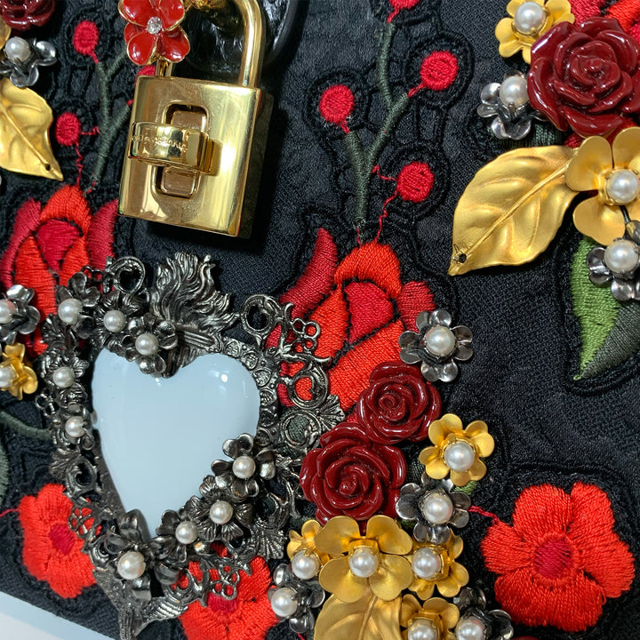 Dolce & Gabbana Black Sacred Heart & Roses Embroidered Box Bag