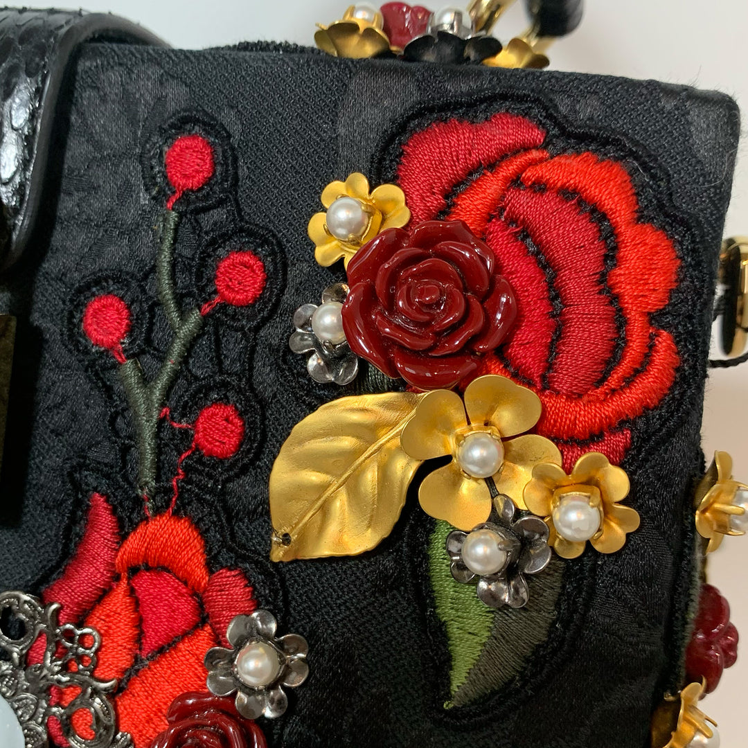 Dolce & Gabbana Black Sacred Heart & Roses Embroidered Box Bag