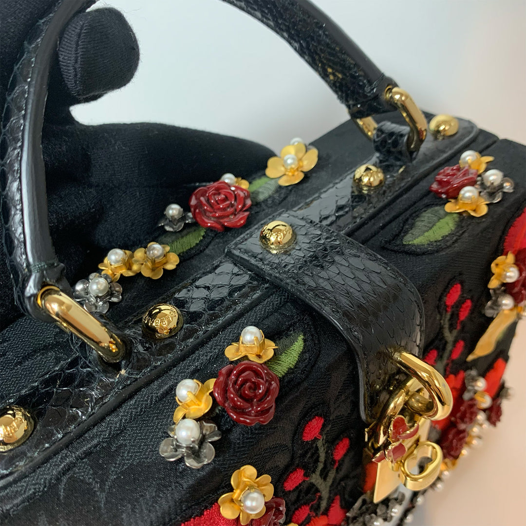 Dolce & Gabbana Black Sacred Heart & Roses Embroidered Box Bag