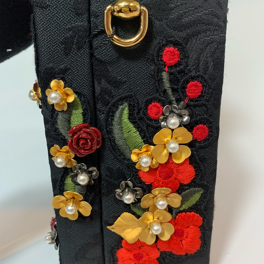 Dolce & Gabbana *Rare* Black Sacred Heart & Roses Embroidered Box Bag