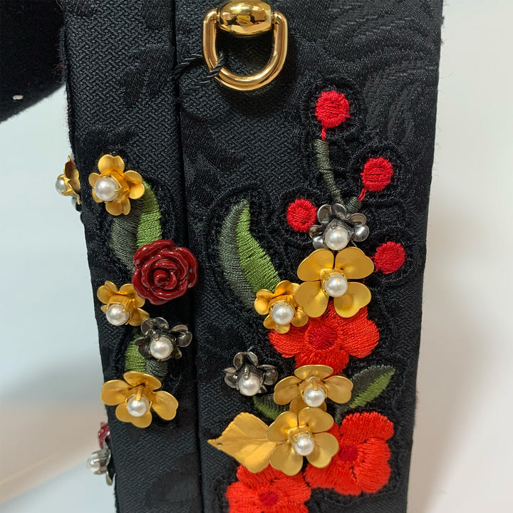 Dolce & Gabbana Black Sacred Heart & Roses Embroidered Box Bag