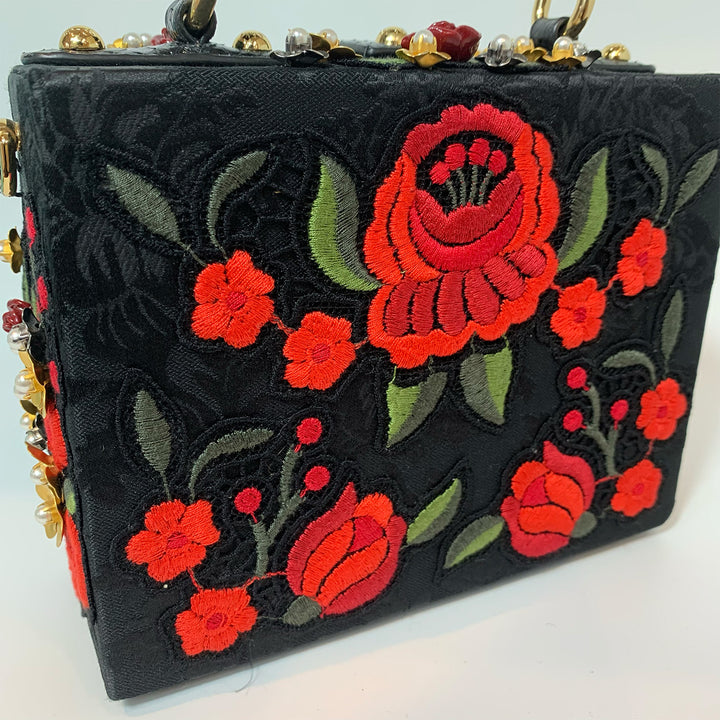 Dolce & Gabbana Black Sacred Heart & Roses Embroidered Box Bag