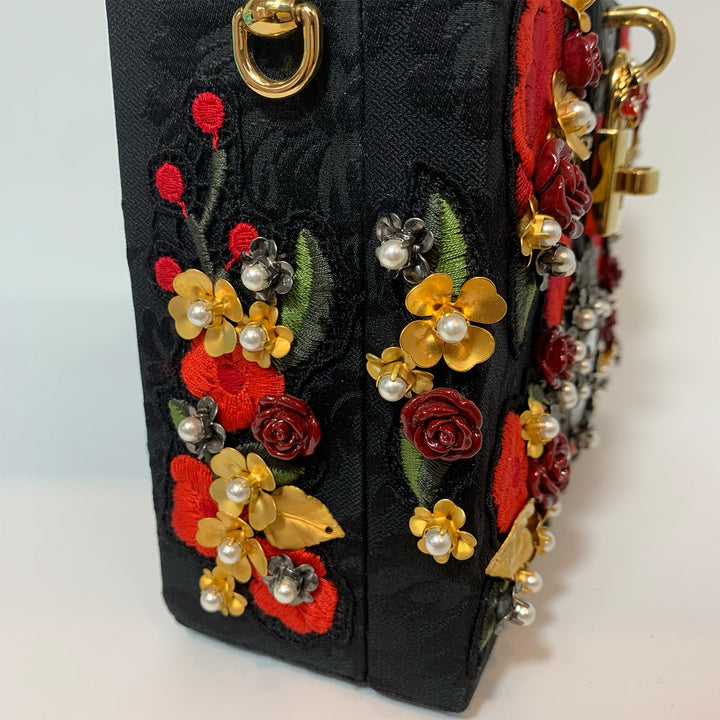 Dolce & Gabbana *Rare* Black Sacred Heart & Roses Embroidered Box Bag