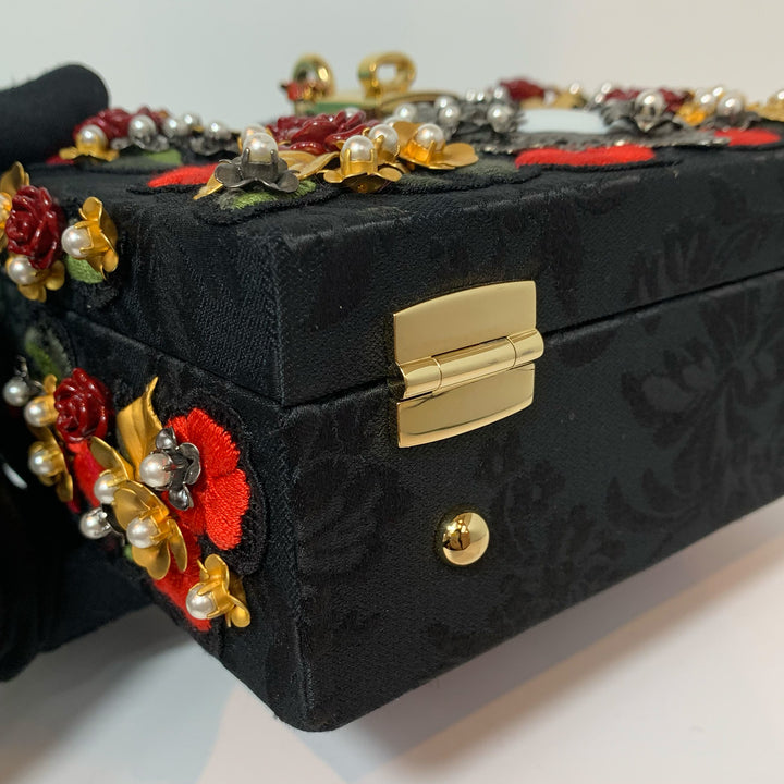 Dolce & Gabbana Black Sacred Heart & Roses Embroidered Box Bag