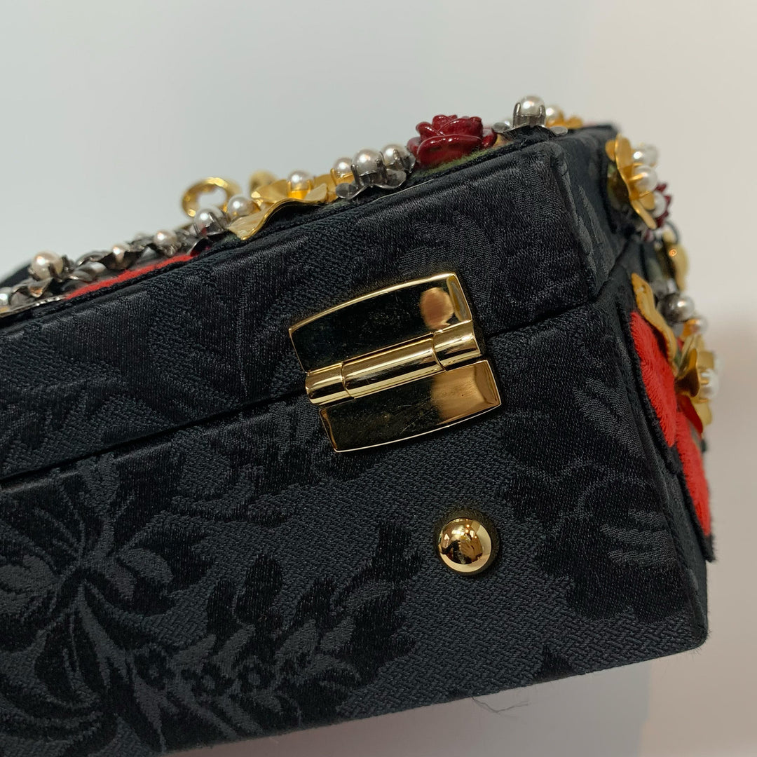 Dolce & Gabbana Black Sacred Heart & Roses Embroidered Box Bag