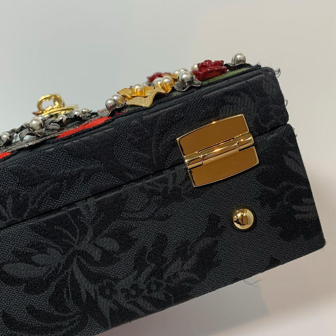 Dolce & Gabbana Black Sacred Heart & Roses Embroidered Box Bag