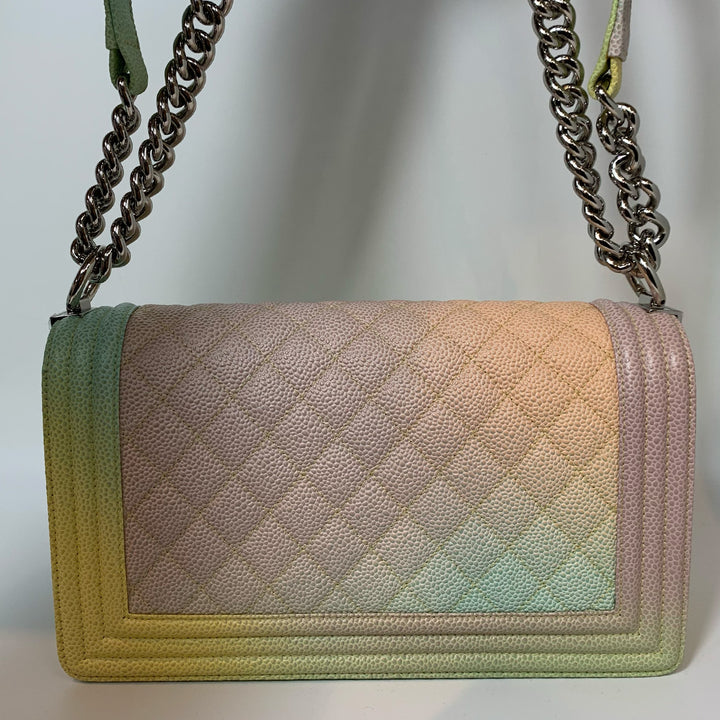 Chanel Rainbow Boy Medium in Caviar Leather and Silver Hardware