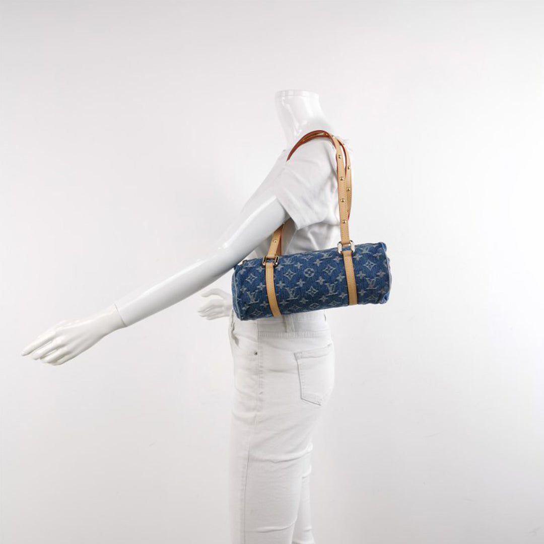 Louis Vuitton Papillon Monogram Blue Denim Bag with Gold Hardware