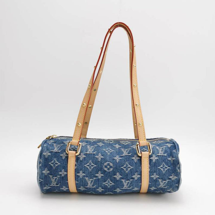 Louis Vuitton Papillon Monogram Blue Denim Bag with Gold Hardware