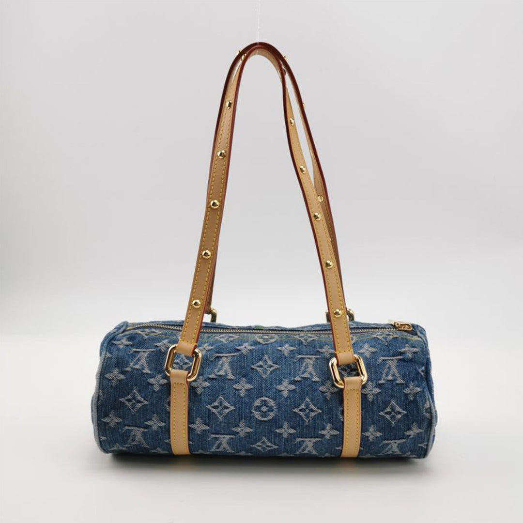 Louis Vuitton Papillon Monogram Blue Denim Bag with Gold Hardware